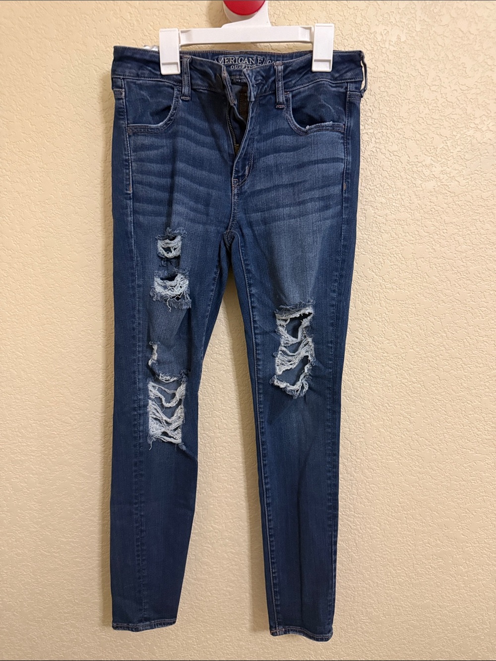 American Eagle Distressed Skinny Jeans Size 10 Regular Stretch Denim Medium Wash